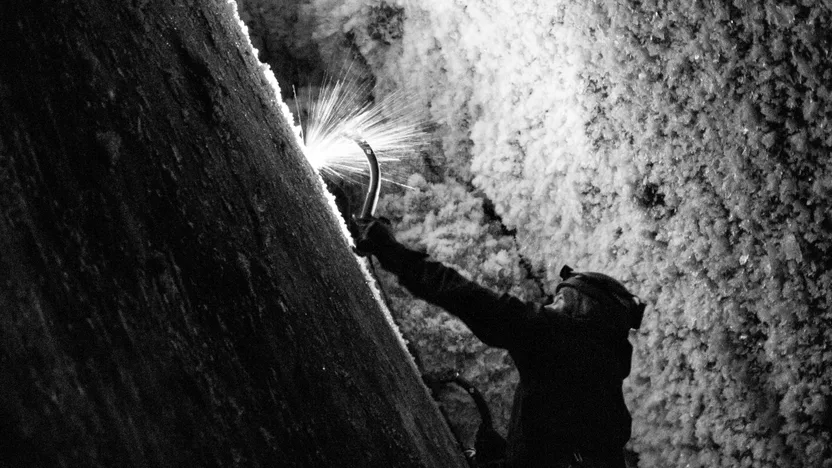 Ice climbing in a glacier
