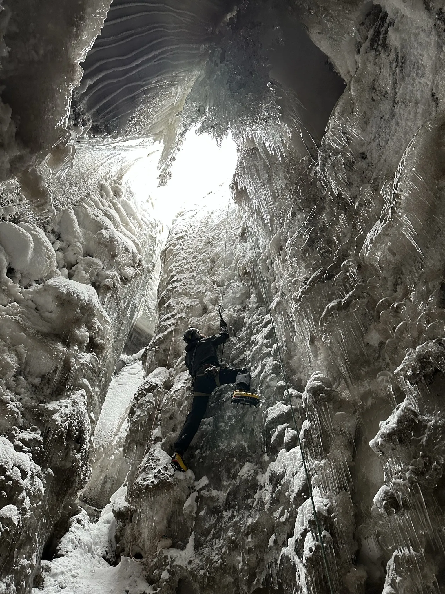 Ice climbing in a glacier